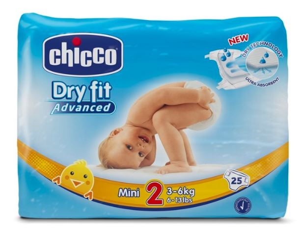 Chicco Baby Pañal Dry Fit Advanced Mini Talla 2 de 3-6 Kg 25 Pañales