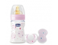 Chicco Biberón 150 ml + Chupete + Cadenita +0 Meses Pack Rosa