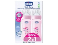 Chicco Biberones Silicona Pack 2x1 330 ml + 330 ml Tetina Flujo Rápido 4 Meses+ Rosa