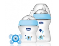 Chicco Biberón NaturalFeeling Silicona Pack Biberones 150 ml + 250 ml + Chupete Azul