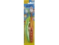 Kin Cepillo Dental Infantil Duplo 2 x 1 Verde-Naranja