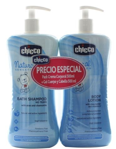 Chicco Baby Natural Sensation Gel de Baño-Champú Sin Lágrimas 500 ml + Crema Corporal 500 ml