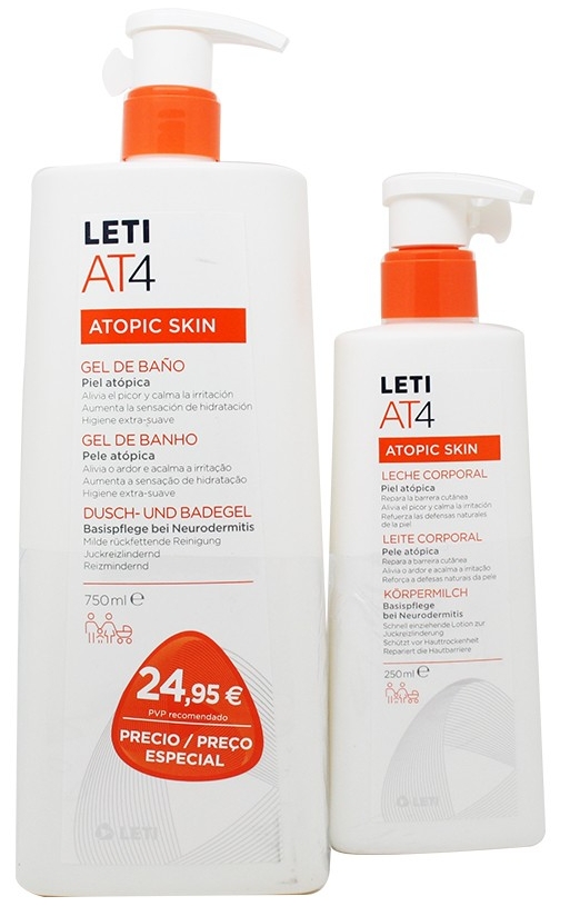 LetiAT4 Gel de Baño PACK Pieles Atópicas y Secas 250 ml + Leche Corporal 250 ml