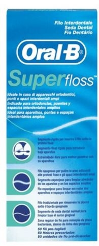 Oral B Seda Dental Superfloss Ortodoncias y Puentes 50 Hebras Precortadas