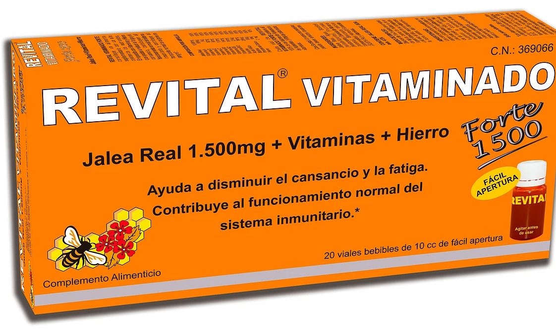 Revital Vitaminado Forte 1500 Jalea Real 1500 mg + Vitaminas 20 Ampolas Bebibles de 10 cc