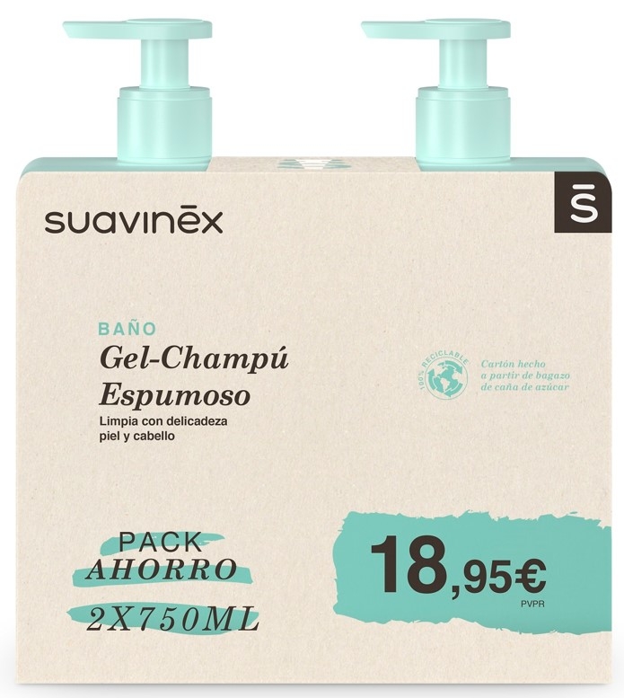 SUAVINEX DUPLO GEL-CHAMPU ESPUMOSO, 750 + 750 ML