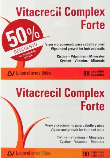 Vitacrecil Complex Forte Para el Cabello y Uñas DUPLO 90 + 90 Cápsulas 50% DESCUENTO 2º ENVASE