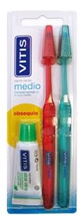 Vitis Cepillo Dental Medio DUPLO + REGALO Pasta Dental 15 ml